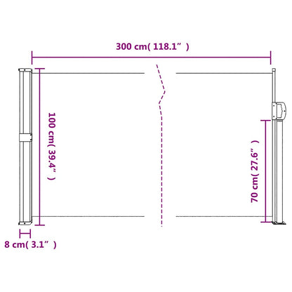 Windscherm uittrekbaar 100x300 cm wit