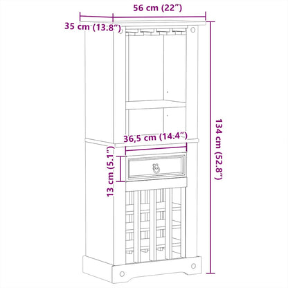 Wijnrek Corona 56x35x134,5 cm massief grenenhout