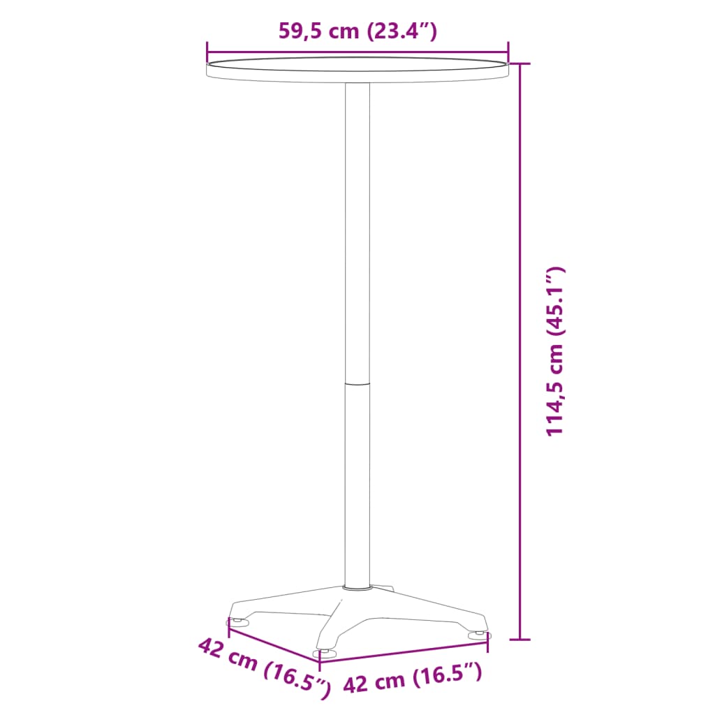 Tuinbartafel in hoogte verstelbaar Ø59,5x70/114,5 cm aluminium