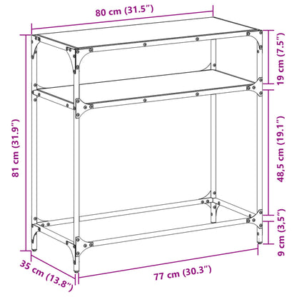 Wandtafel met transparant glazen blad 80x35x81 cm staal