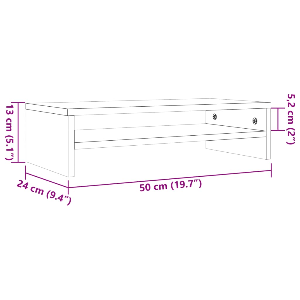 Monitorstandaard 50x24x13 cm massief grenenhout wasbruin