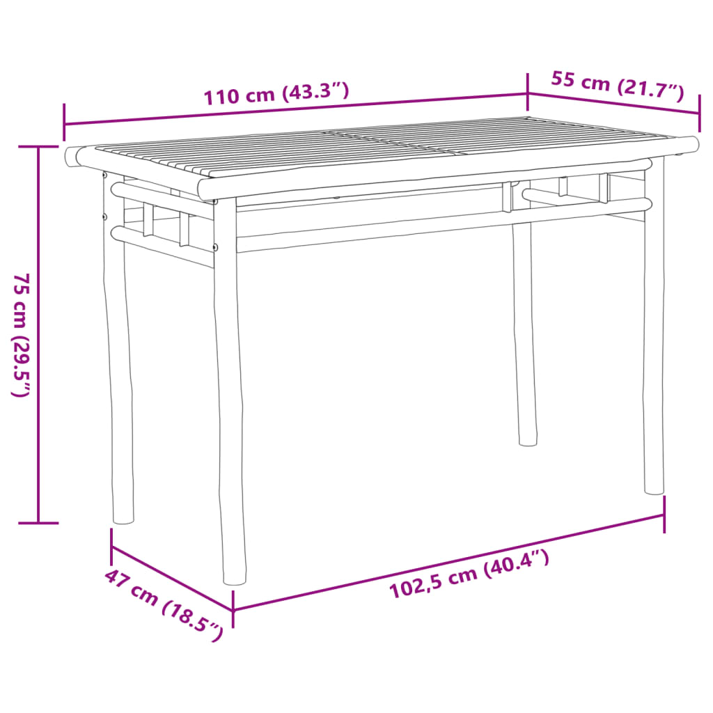 Tuintafel 110x55x75 cm bamboe