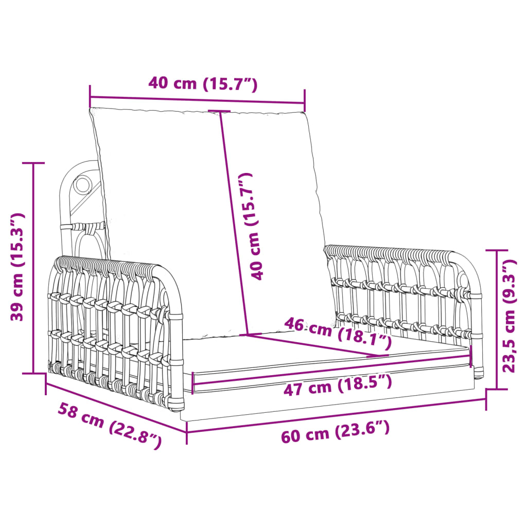 Schommelstoel met kussens 63x58x39 cm poly rattan en staal