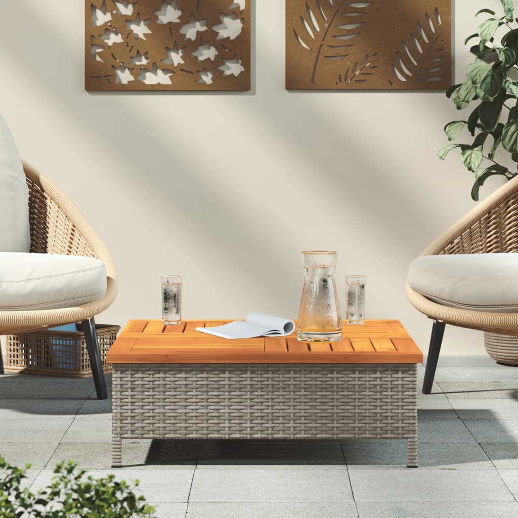 Tuintafel 70x70x25 cm poly rattan en acaciahout grijs