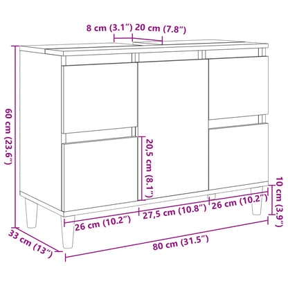 Wastafelkast 80x33x60 cm bewerkt hout sonoma eikenkleurig