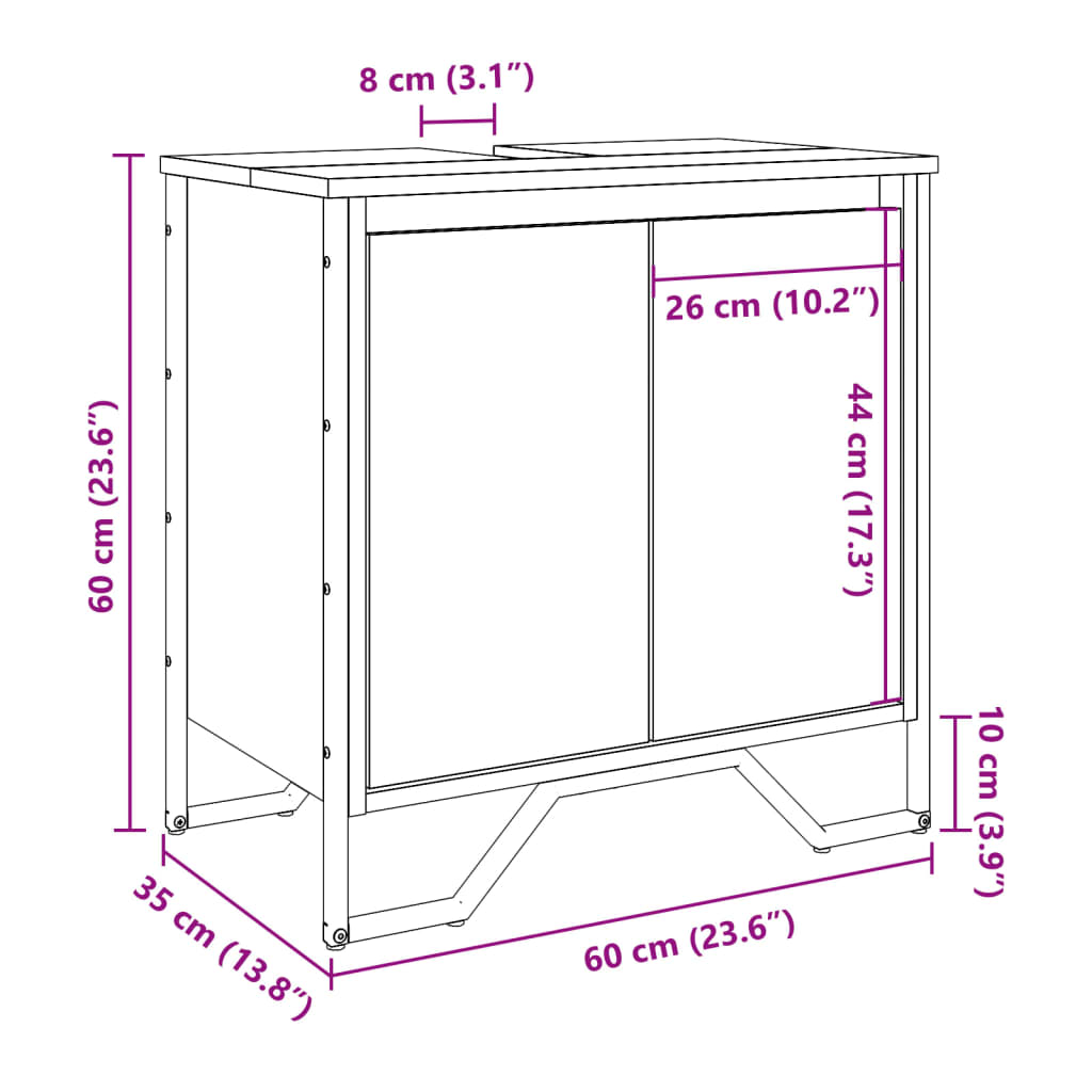 Wastafelkast 60x35x60 cm bewerkt hout zwart