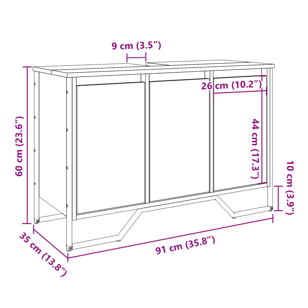 Wastafelkast 91x35x60 cm bewerkt hout sonoma eikenkleurig