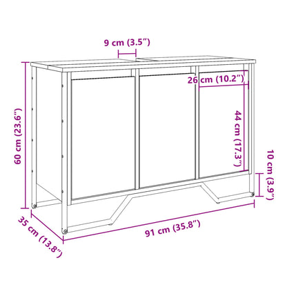 Wastafelkast 91x35x60 cm bewerkt hout sonoma eikenkleurig