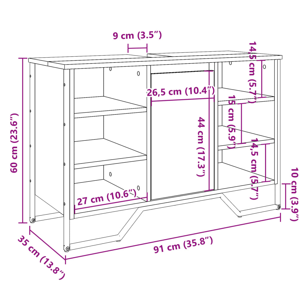 Wastafelkast 91x35x60 cm bewerkt hout sonoma eikenkleurig