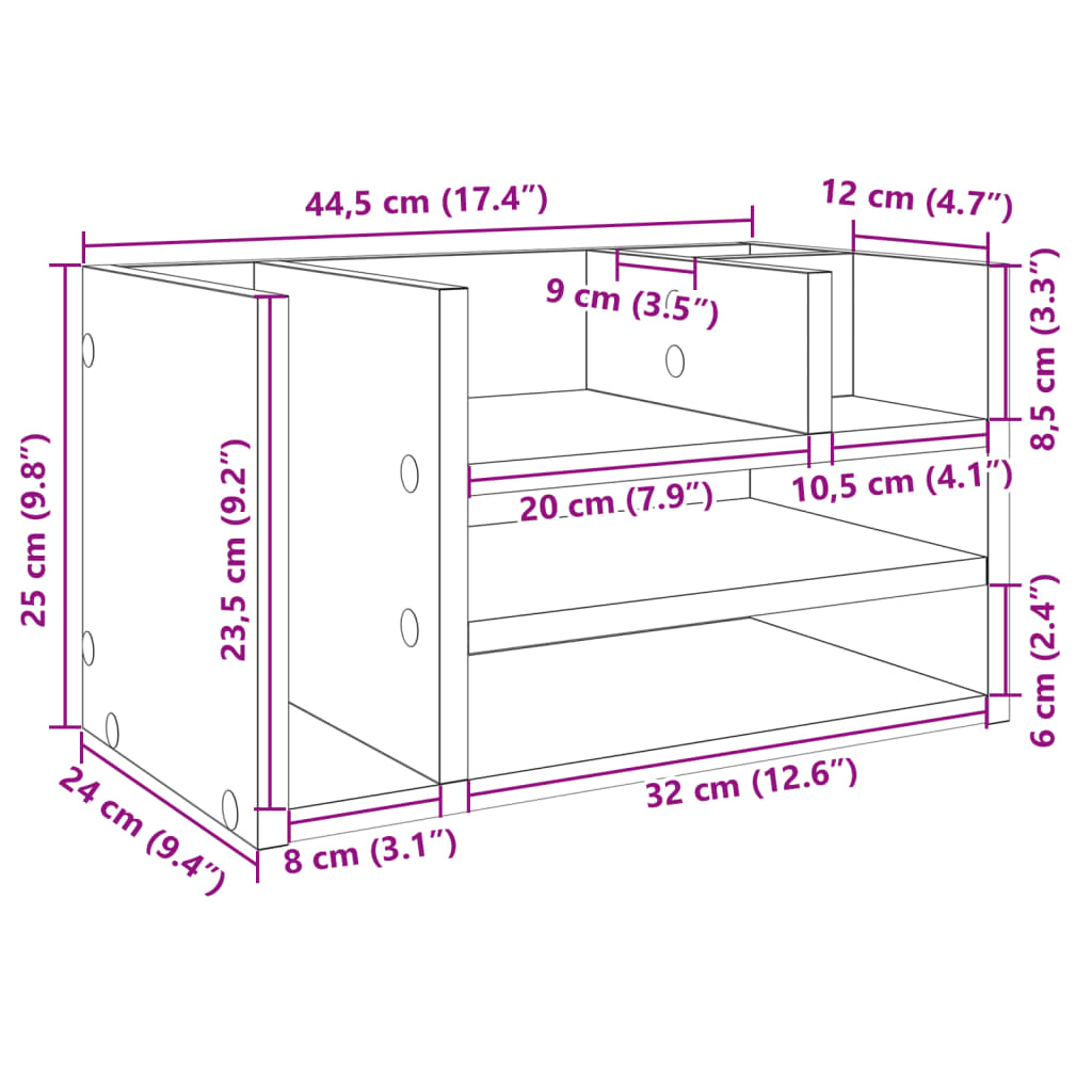 Bureau organiser 44,5x24x25 cm bewerkt hout grijs sonoma eiken