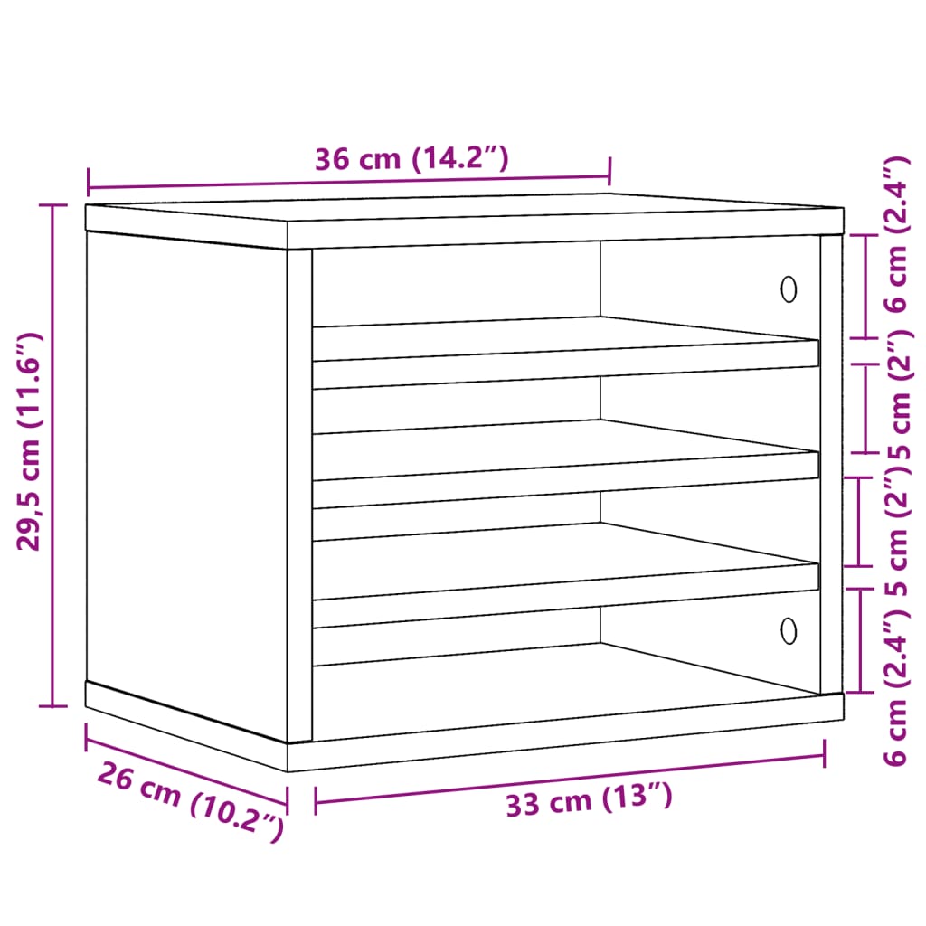 Bureau organiser 36x26x29,5 cm bewerkt hout wit