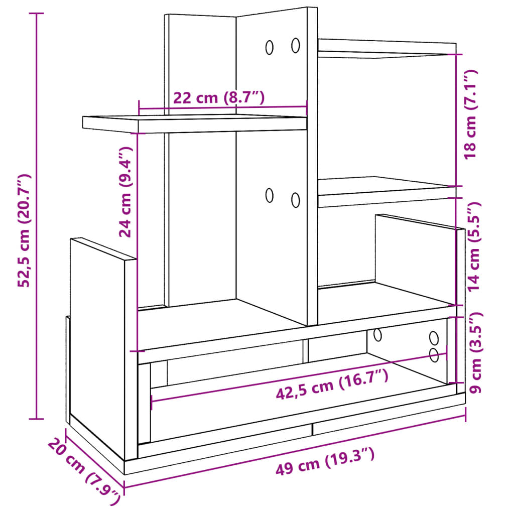 Bureau organiser 49x20x52,5 cm bewerkt hout betongrijs