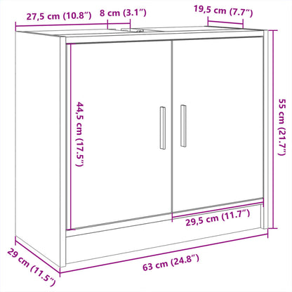 Wastafelkast 63x29x55 cm bewerkt hout bruin eikenkleurigig