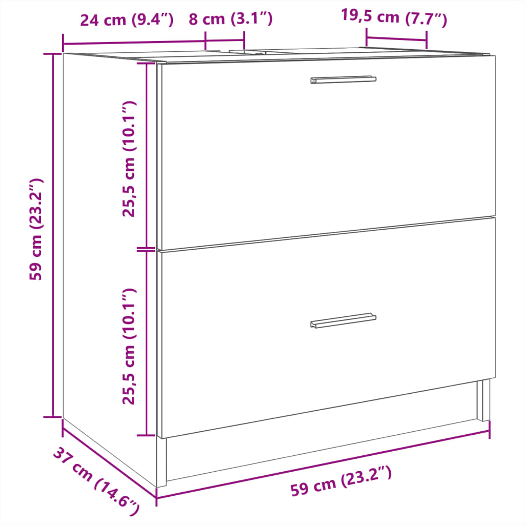 Wastafelkast 59x37x59 cm bewerkt hout wit