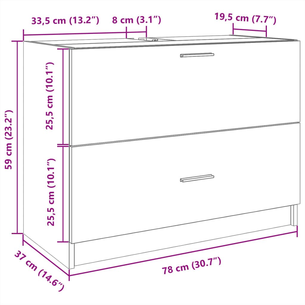 Wastafelkast 78x37x59 cm bewerkt hout wit