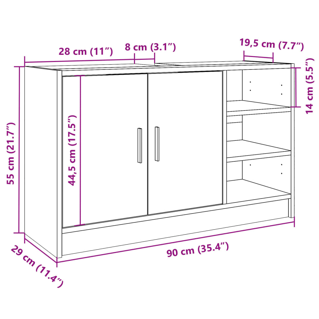 Wastafelkast 90x29x55 cm bewerkt hout sonoma eikenkleurig