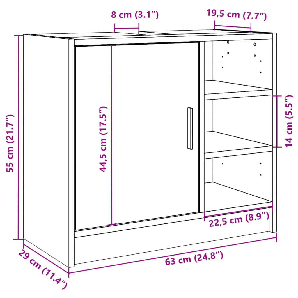 Wastafelkast 63x29x55 cm bewerkt hout wit