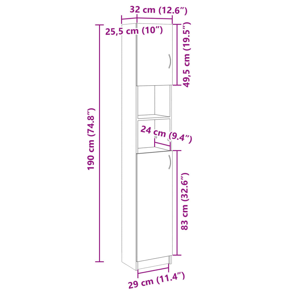 Badkamerkast 32x25,5x190 cm spaanplaat sonoma eikenkleurig