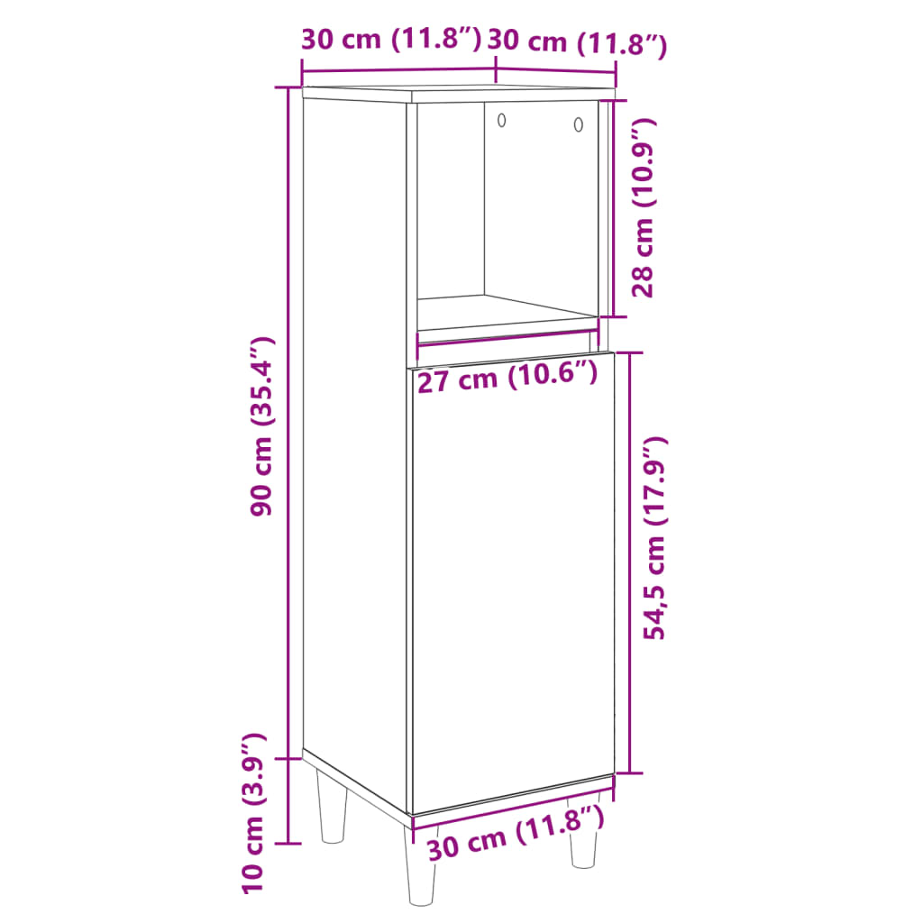 Badkamerkast 30x30x100 cm bewerkt hout sonoma eikenkleurig