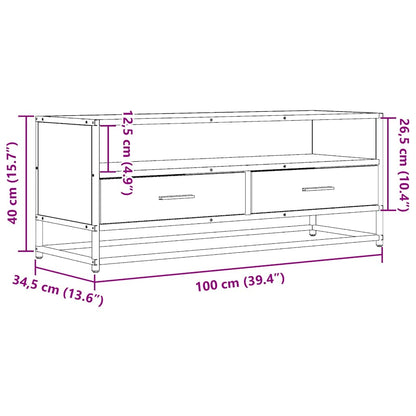 Tv-meubel 100x34,5x40 cm bewerkt hout en metaal zwart