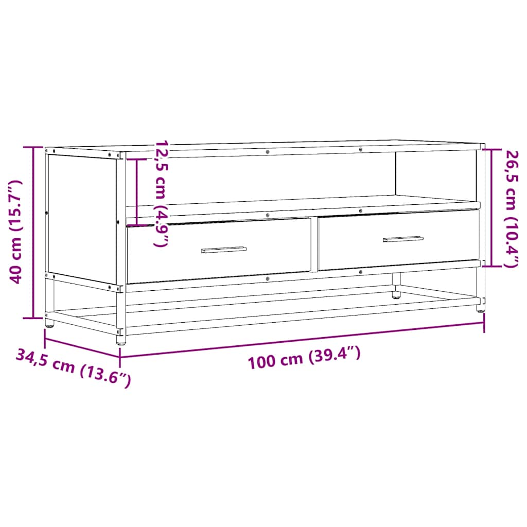 Tv-meubel 100x34,5x40cm bewerkt hout metaal sonoma eikenkleurig