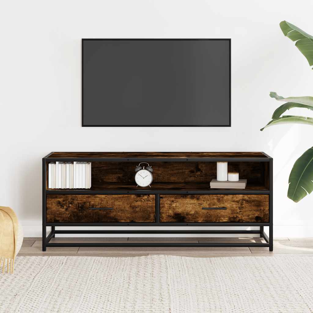 Tv-meubel 100x34,5x40 cm bewerkt hout metaal gerookt eikenkleur