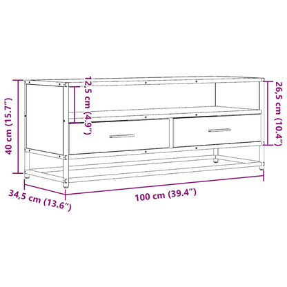 Tv-meubel 100x34,5x40 cm bewerkt hout metaal gerookt eikenkleur