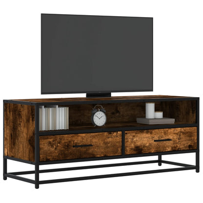 Tv-meubel 100x34,5x40 cm bewerkt hout metaal gerookt eikenkleur