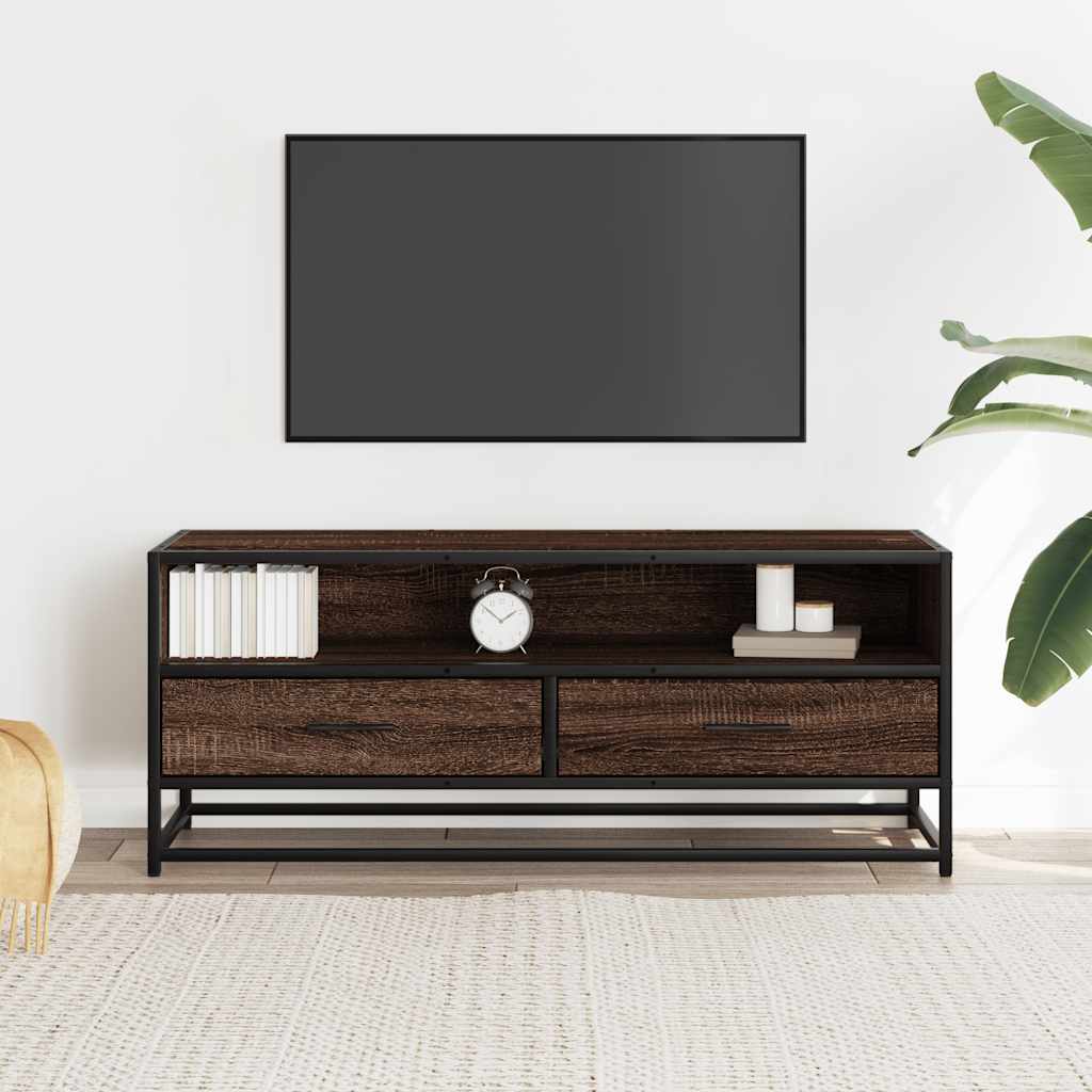 Tv-meubel 100x34,5x40 cm bewerkt hout metaal bruin eikenkleur