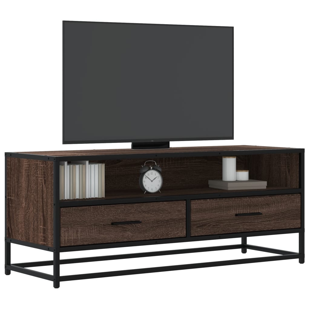 Tv-meubel 100x34,5x40 cm bewerkt hout metaal bruin eikenkleur