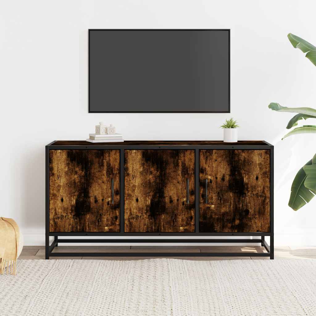 Tv-meubel 100x35x50 cm bewerkt hout metaal gerookt eikenkleurig