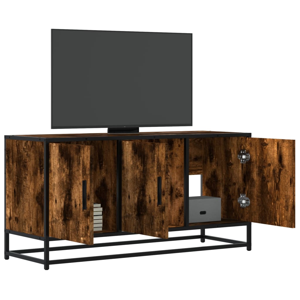 Tv-meubel 100x35x50 cm bewerkt hout metaal gerookt eikenkleurig