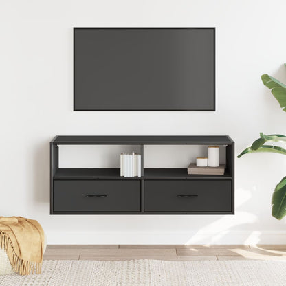 Tv-meubel 100x31x39,5 cm bewerkt hout en metaal zwart