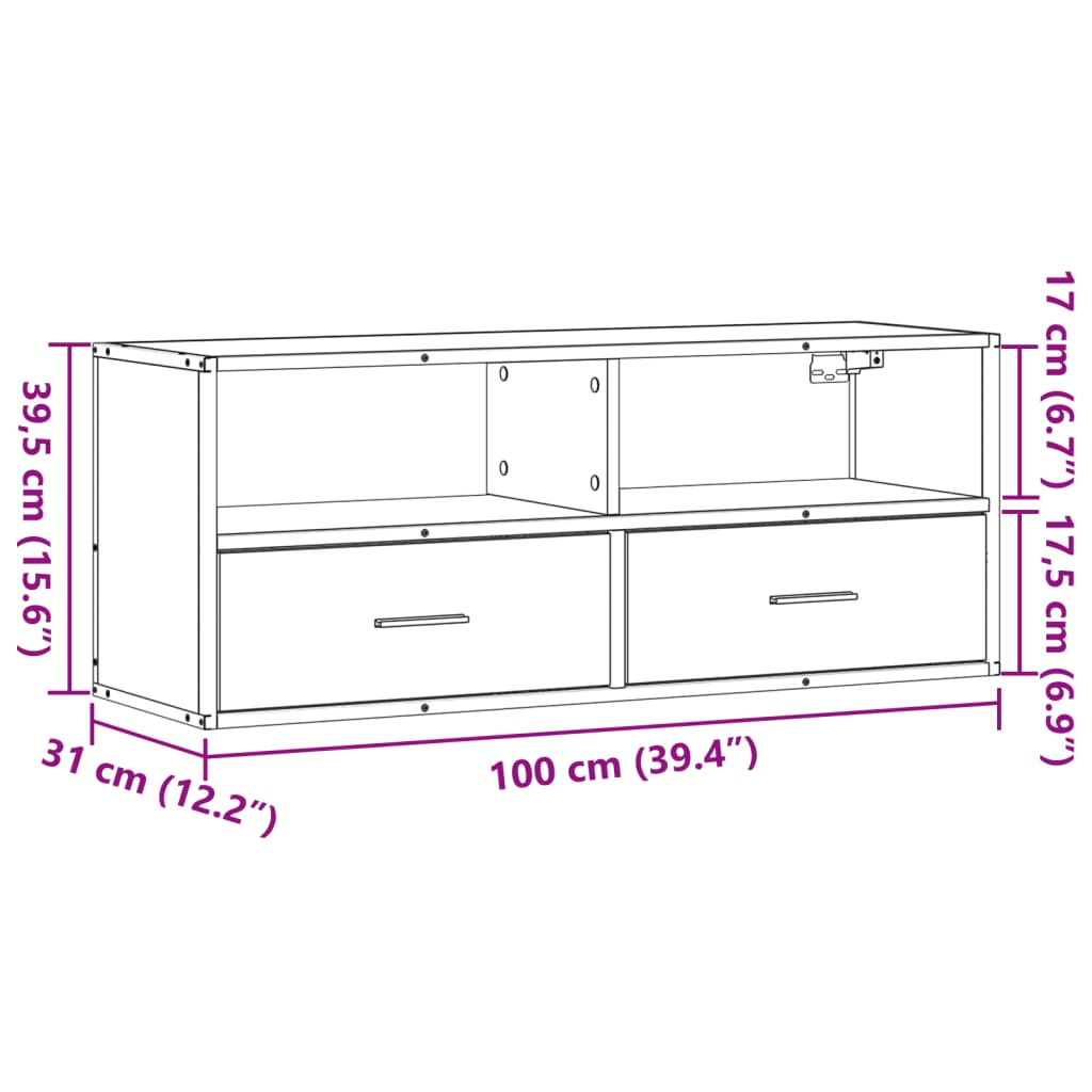 Tv-meubel 100x31x39,5 cm bewerkt hout en metaal zwart