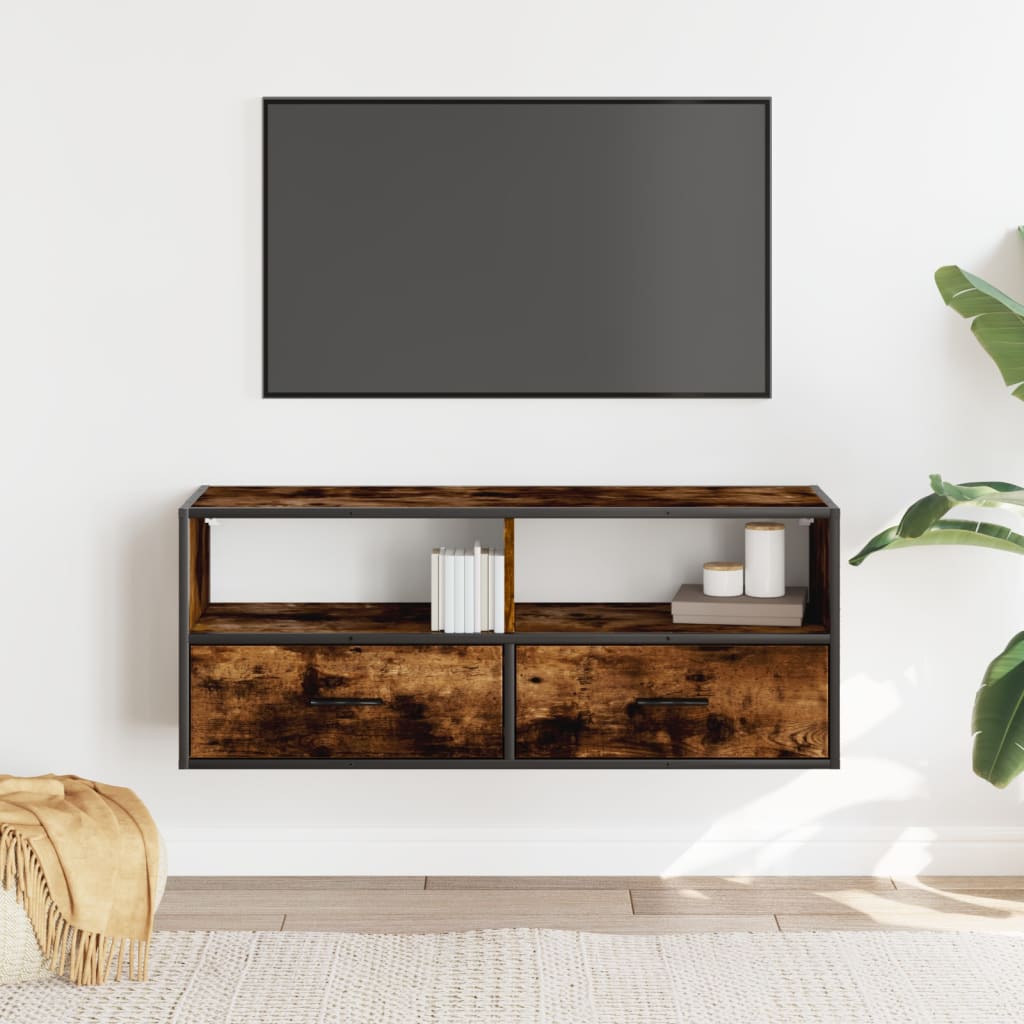 Tv-meubel 100x31x39,5 cm bewerkt hout metaal gerookt eikenkleur