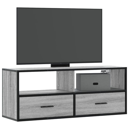 Tv-meubel 100x31x39,5 cm bewerkt hout metaal grijs sonoma eiken