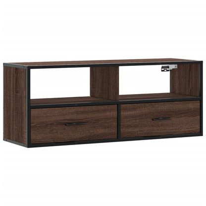 Tv-meubel 100x31x39,5 cm bewerkt hout metaal bruin eikenkleurig