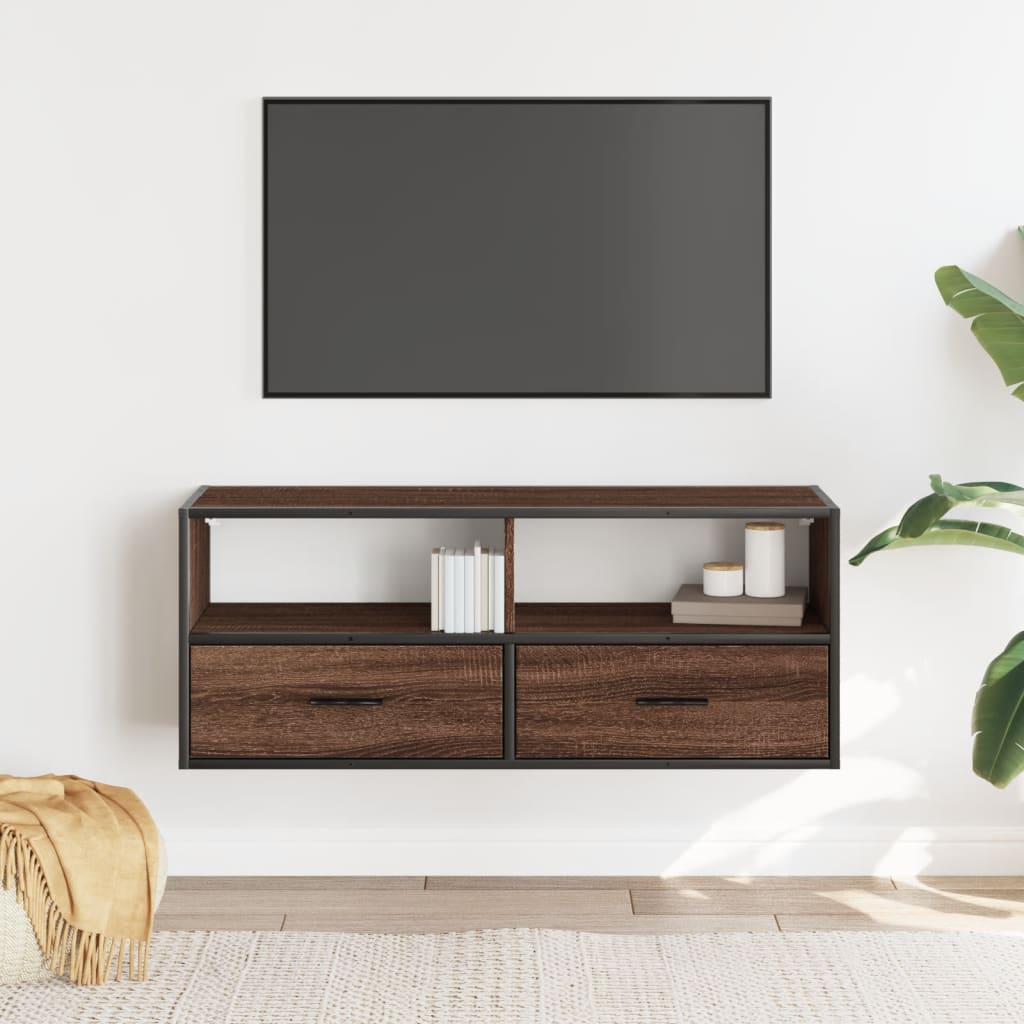 Tv-meubel 100x31x39,5 cm bewerkt hout metaal bruin eikenkleurig