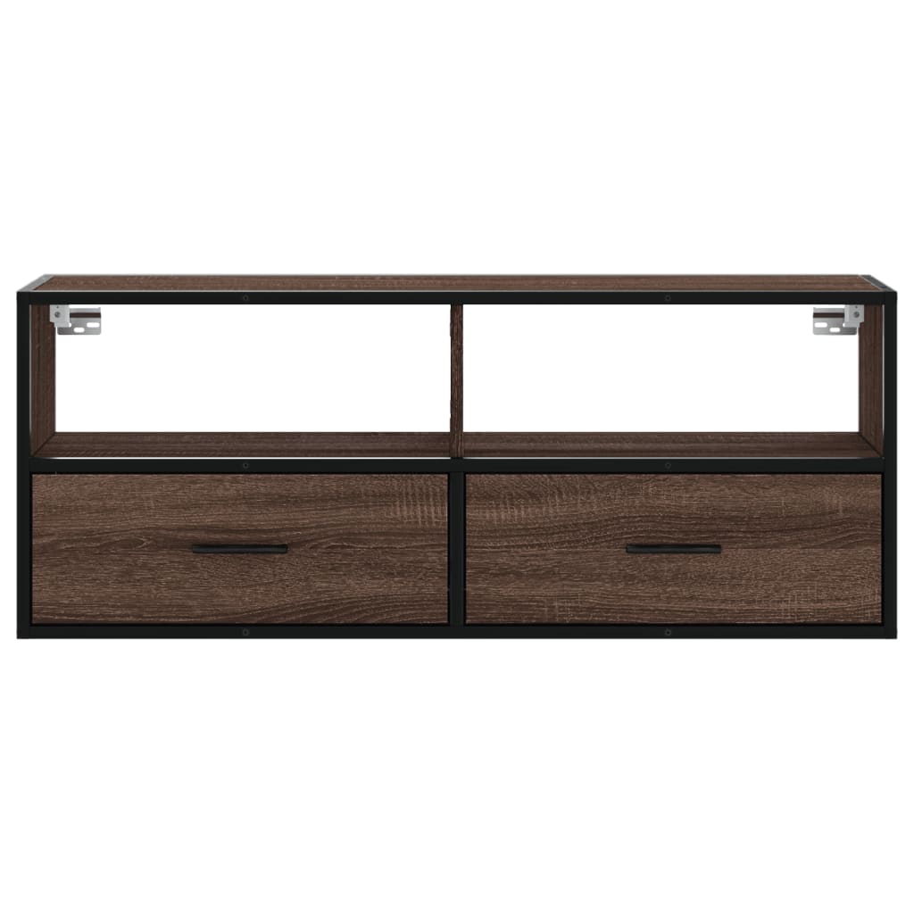 Tv-meubel 100x31x39,5 cm bewerkt hout metaal bruin eikenkleurig