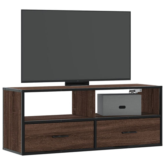 Tv-meubel 100x31x39,5 cm bewerkt hout metaal bruin eikenkleurig