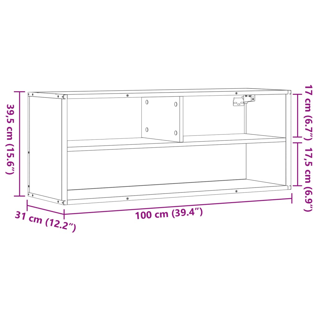 Tv-meubel 100x31x39,5cm bewerkt hout metaal sonoma eikenkleurig