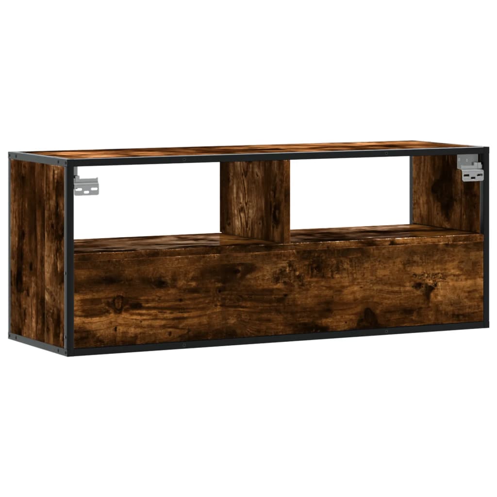 Tv-meubel 100x31x39,5 cm bewerkt hout metaal gerookt eikenkleur