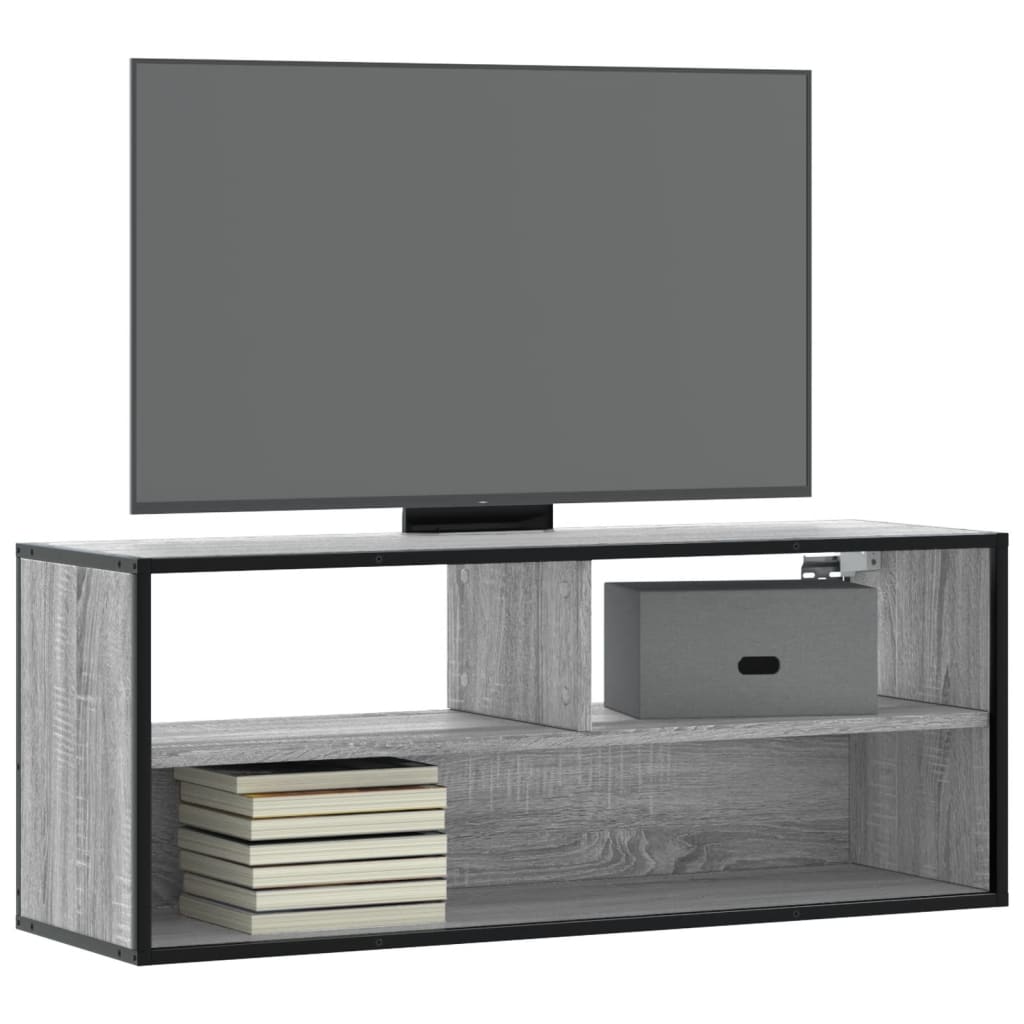 Tv-meubel 100x31x39,5 cm bewerkt hout metaal grijs sonoma eiken