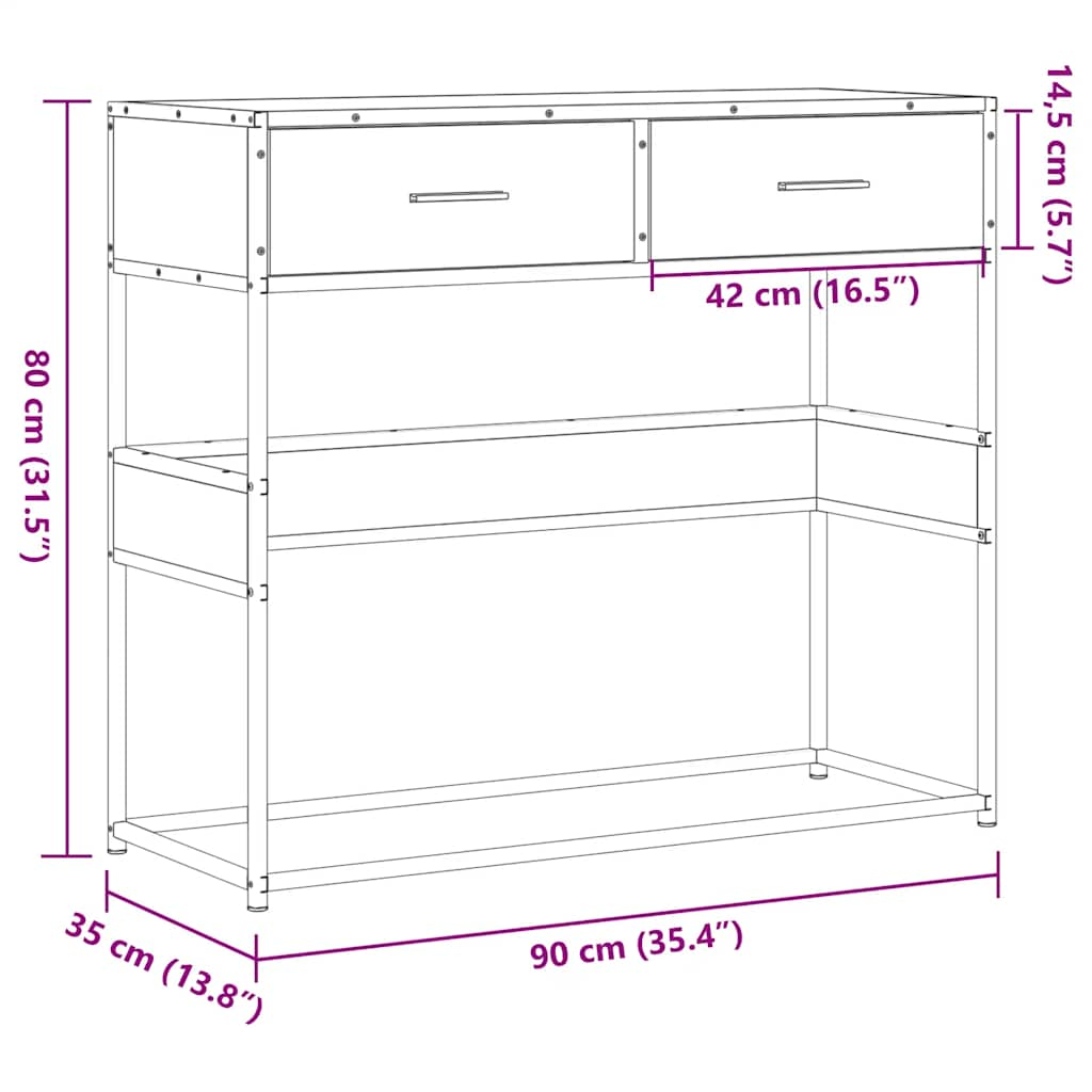 Wandtafel 90x35x80 cm bewerkt hout gerookt eikenkleurig