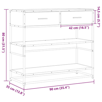 Wandtafel 90x35x80 cm bewerkt hout gerookt eikenkleurig