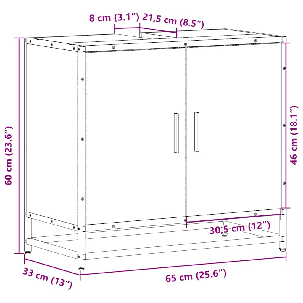 Wastafelkast 65x33x60 cm bewerkt hout gerookt eikenkleurig