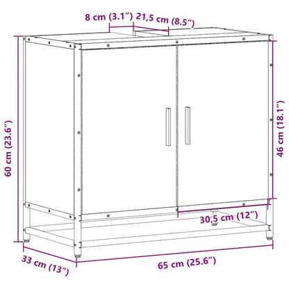 Wastafelkast 65x33x60 cm bewerkt hout gerookt eikenkleurig