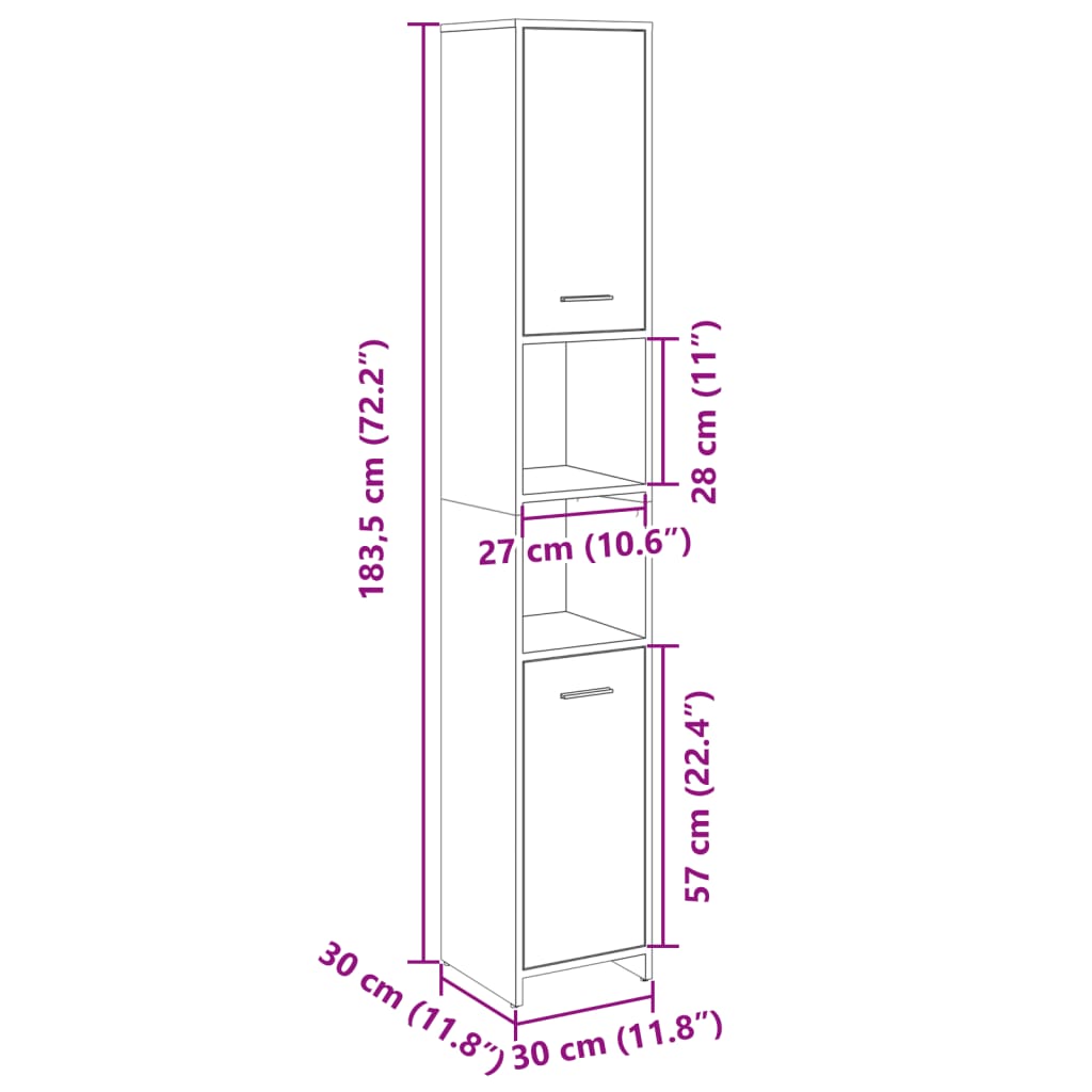 Badkamerkast 30x30x183,5 cm spaanplaat sonoma eikenkleurig