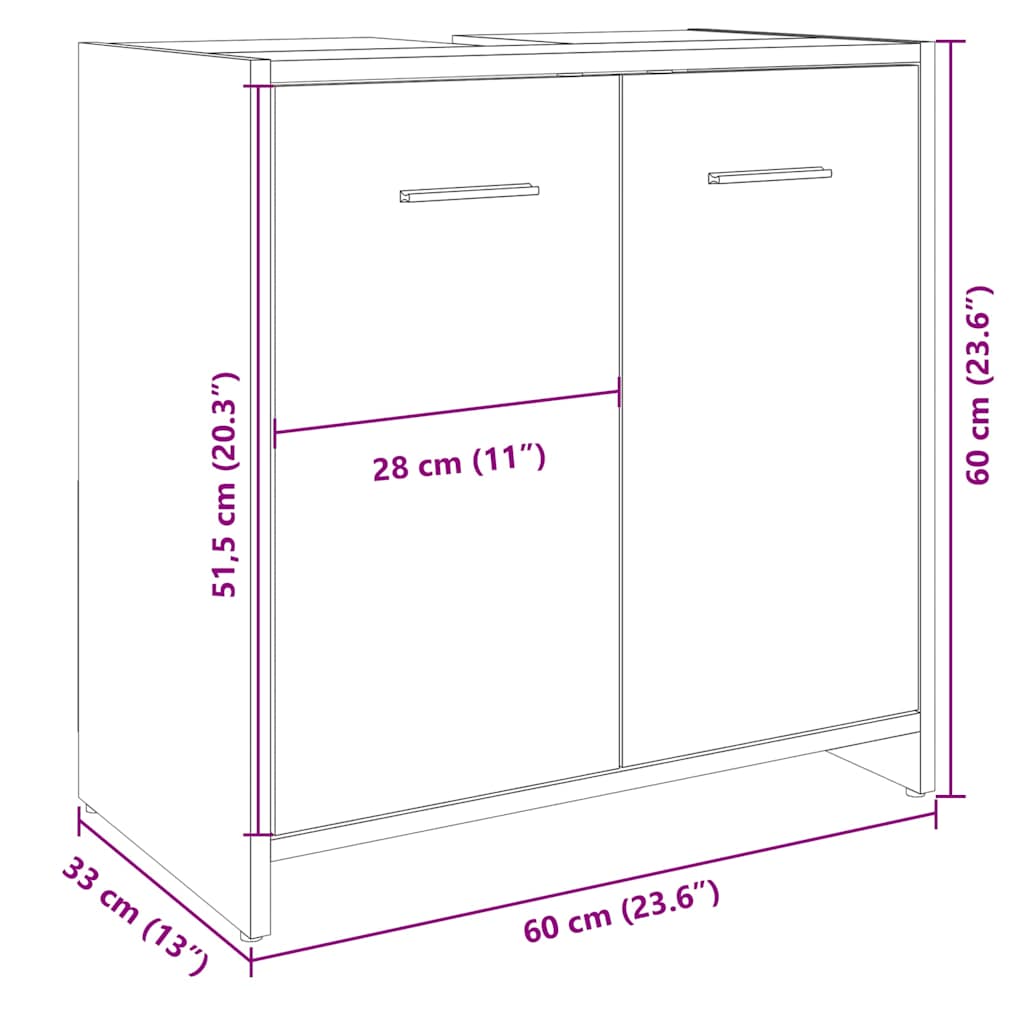 Wastafelkast 60x33x60 cm bewerkt hout sonoma eikenkleurig