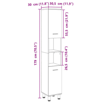 Badkamerkast 30,5x30x179 cm bewerkt hout sonoma eikenkleurig